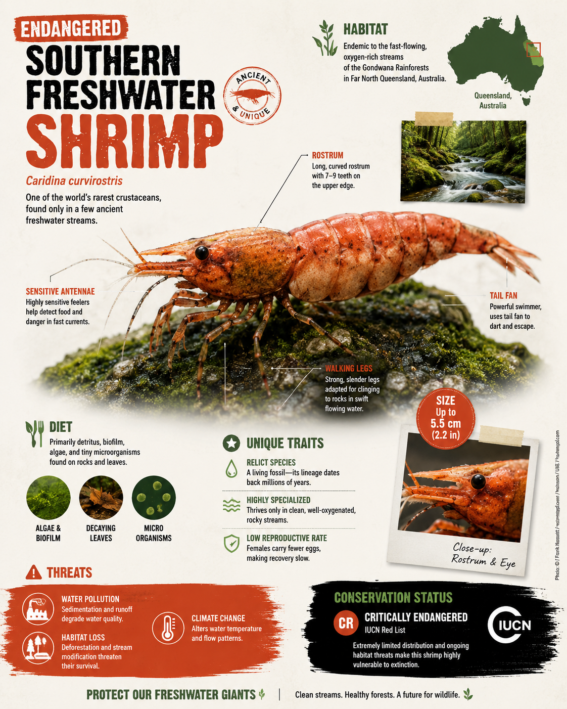 Shrimp photo annotated with hand-drawn labels and notes