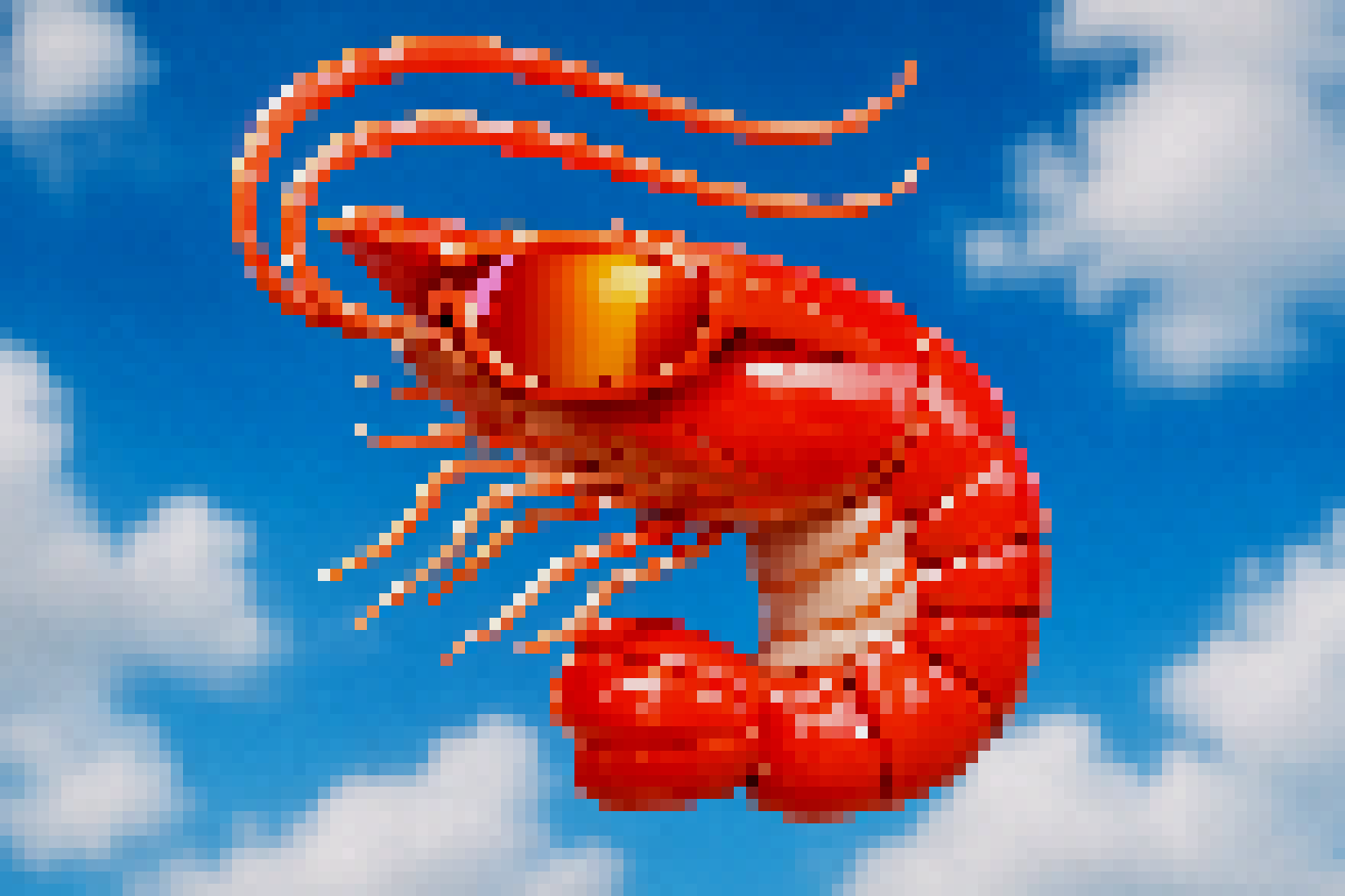 Shrimp rendered as a cross-stitch style pixel/bead pattern